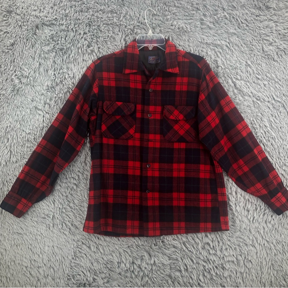 Pendleton Shirt Vintage Mens Medium 100 Percent Virgin Wool Plaid Button Shacket